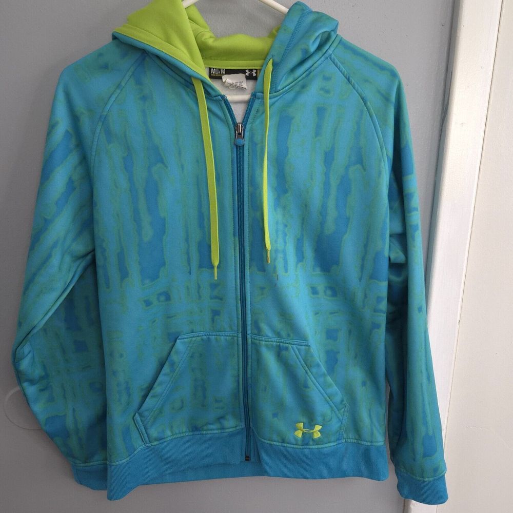 Under Armour Full Zip Semi Fitted Hooded Sweatshirt‎ Women's M Teal Tie Dye